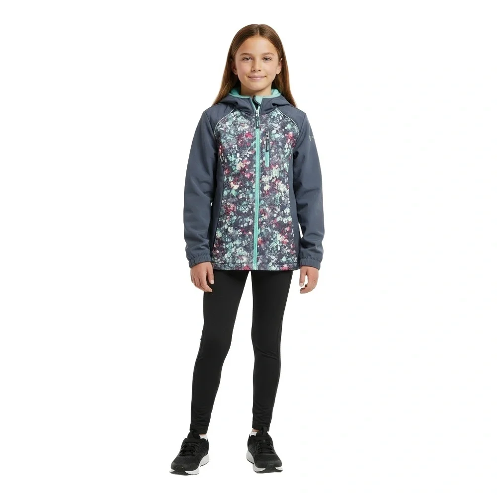 FREE COUNTRY Softshell Jacket‎ Girls Charcoal Grey Floral Outdoor XL (10/12)